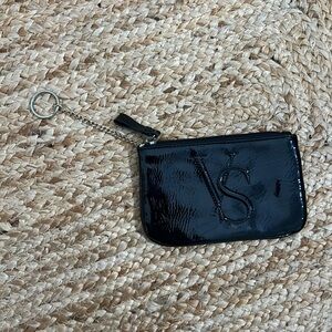 Vintage Victoria's Secret Black glossy leather Zip Wristlet Keychain Pouch